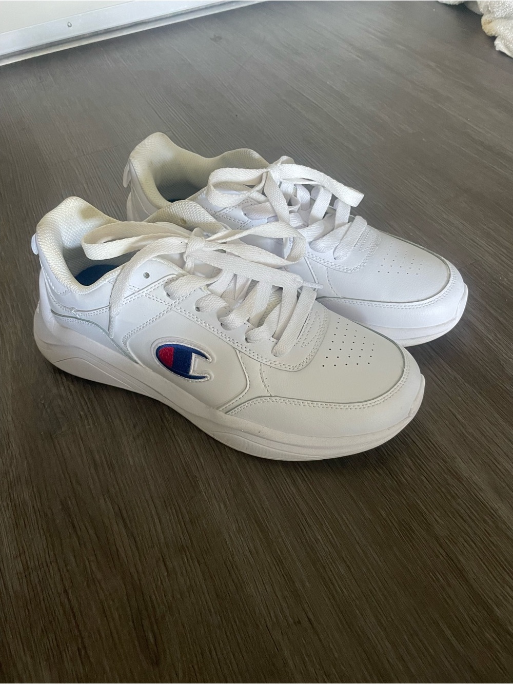 Champion Women’s White Leather Sneaker with Logo Detail